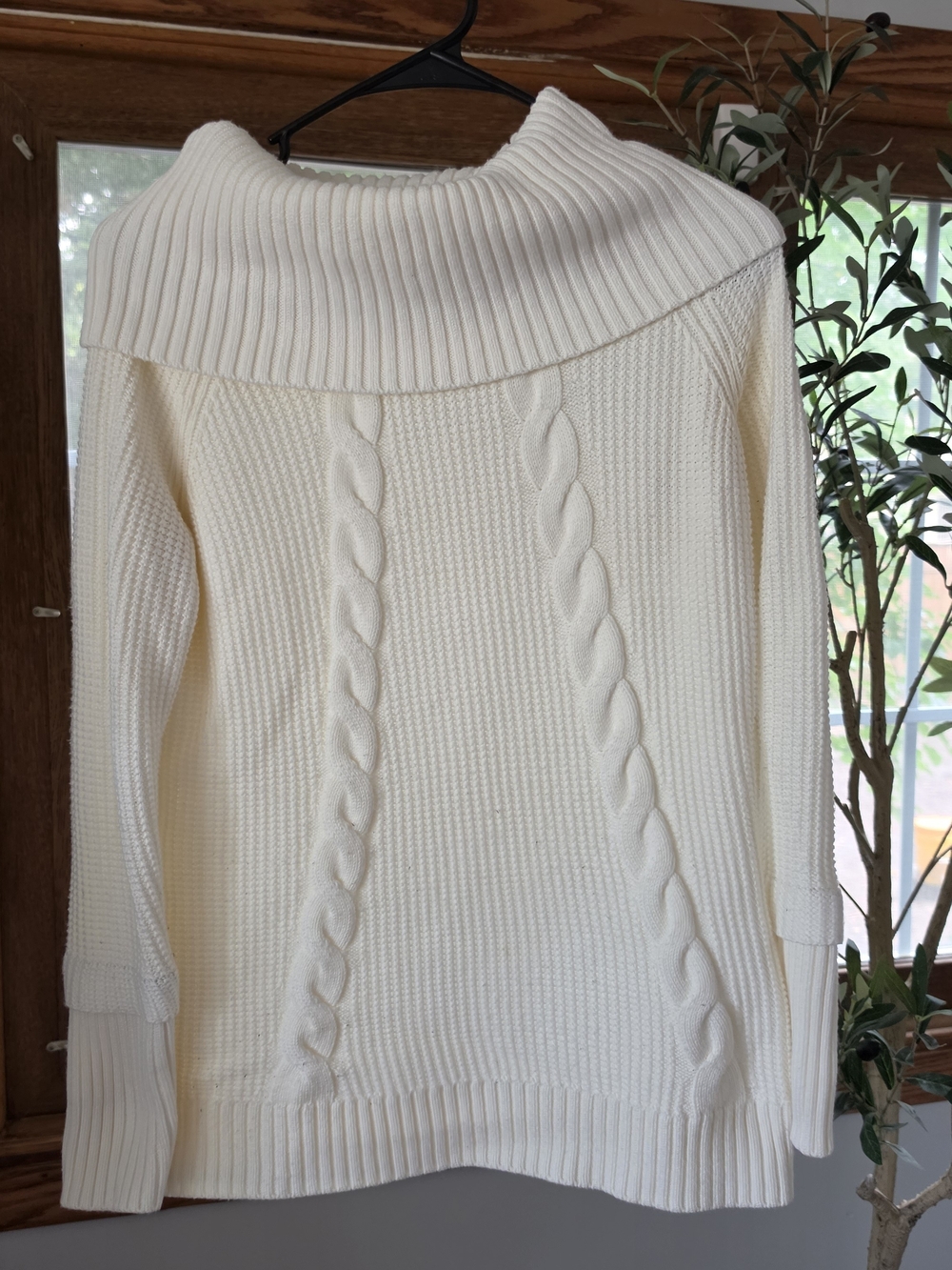 Calvin Klein White Cable-Knit Cowl Sweater